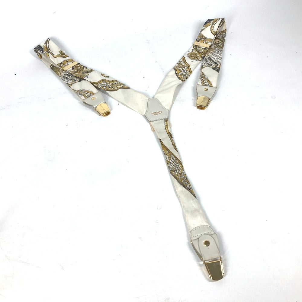 HERMES suspenders silk white vintage Overall handle