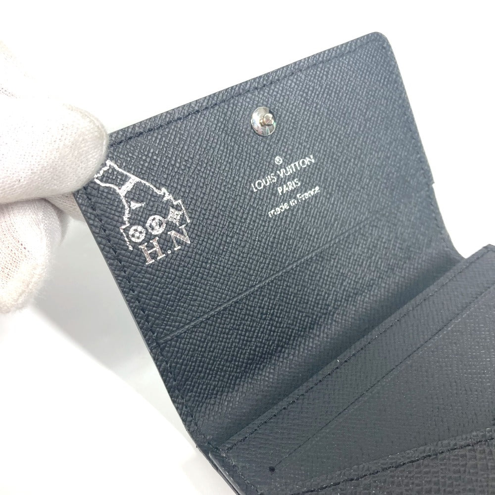 LOUIS VUITTON Card Case M64595 Taiga Leather black Taiga Card Case Envelope Carte de Visite NM