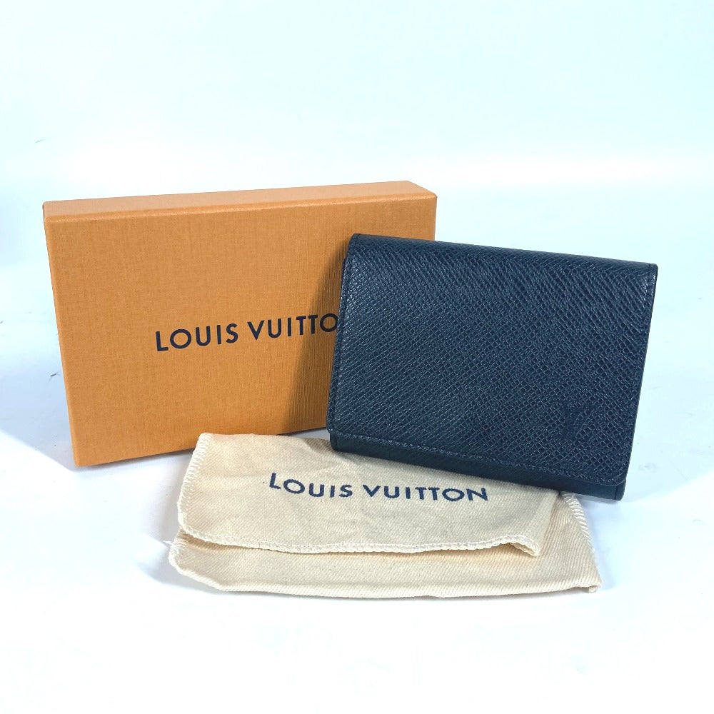 LOUIS VUITTON Card Case M64595 Taiga Leather black Taiga Card Case Envelope Carte de Visite NM