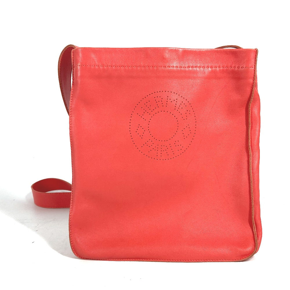 HERMES Shoulder Bag leather pink logo Serie