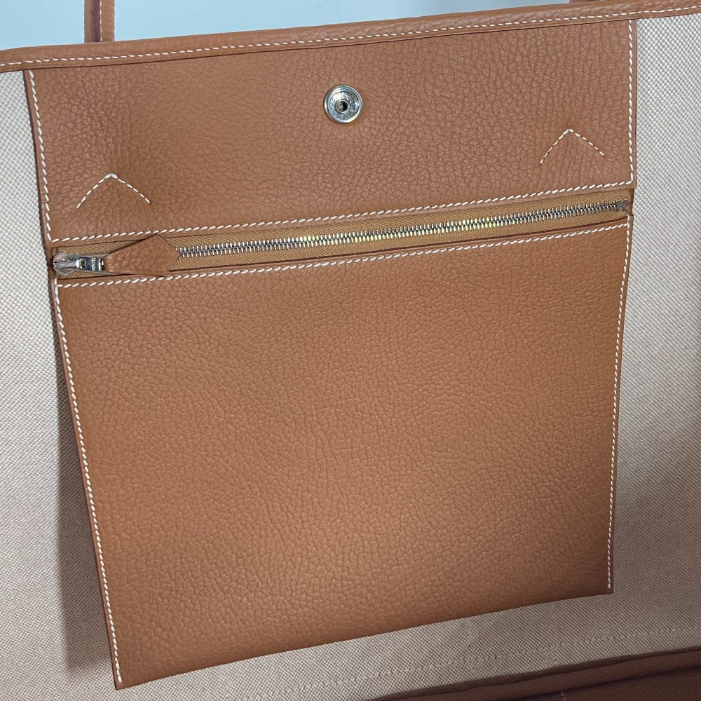HERMES Tote Bag Toile H, Leather Orange Garden Party GM Voyage