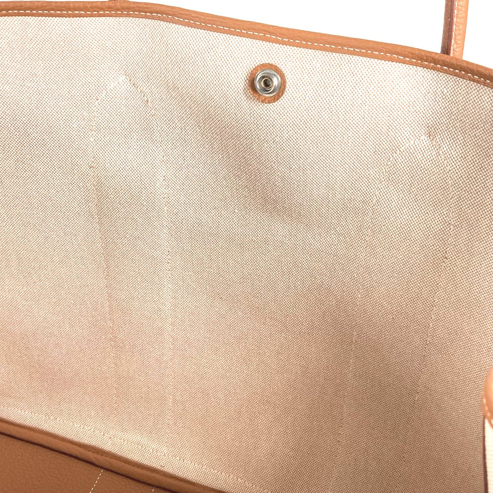 HERMES Tote Bag Toile H, Leather Orange Garden Party GM Voyage