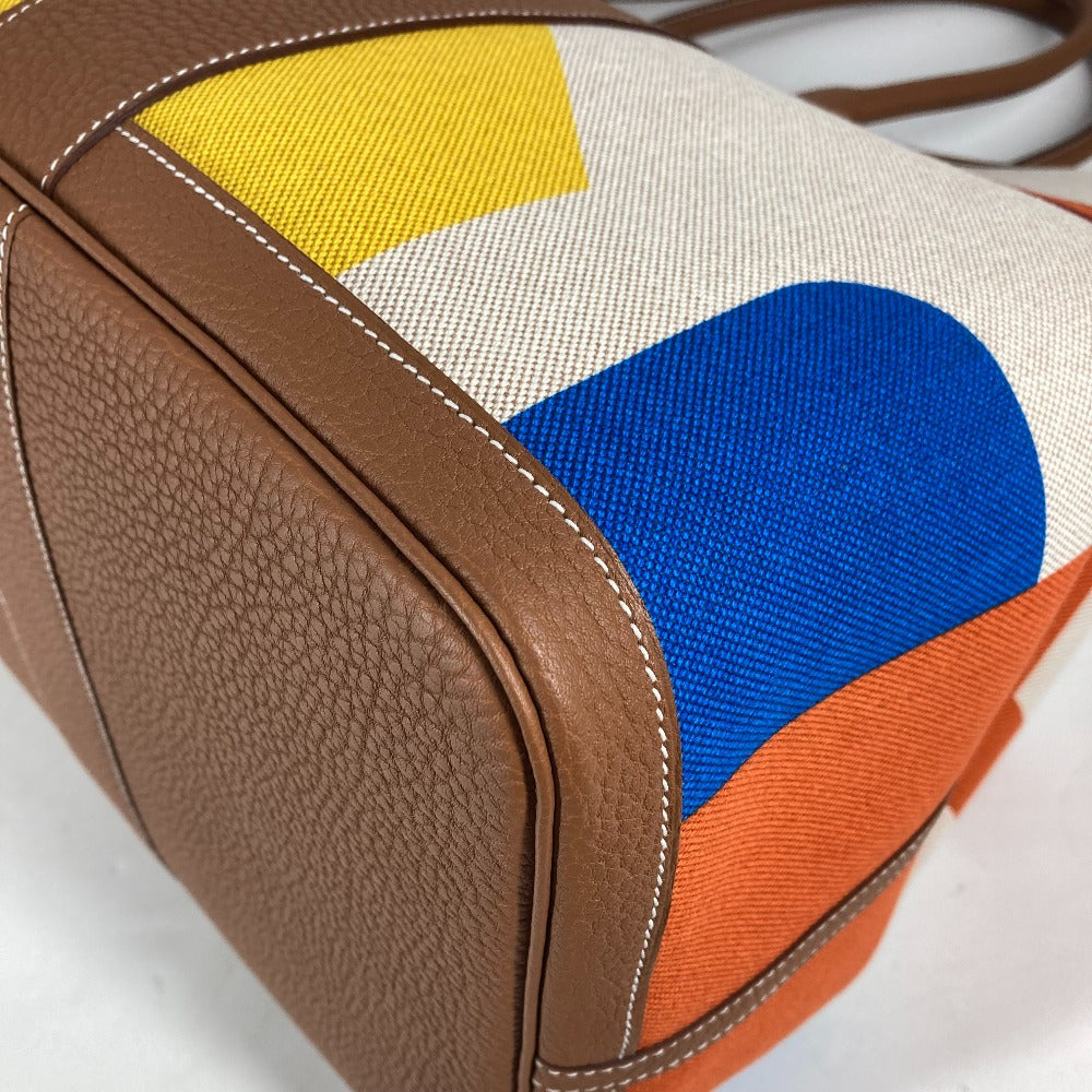 HERMES Tote Bag Toile H, Leather Orange Garden Party GM Voyage