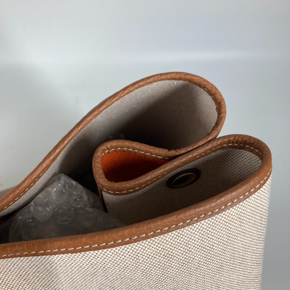 HERMES Tote Bag Toile H, Leather Orange Garden Party GM Voyage