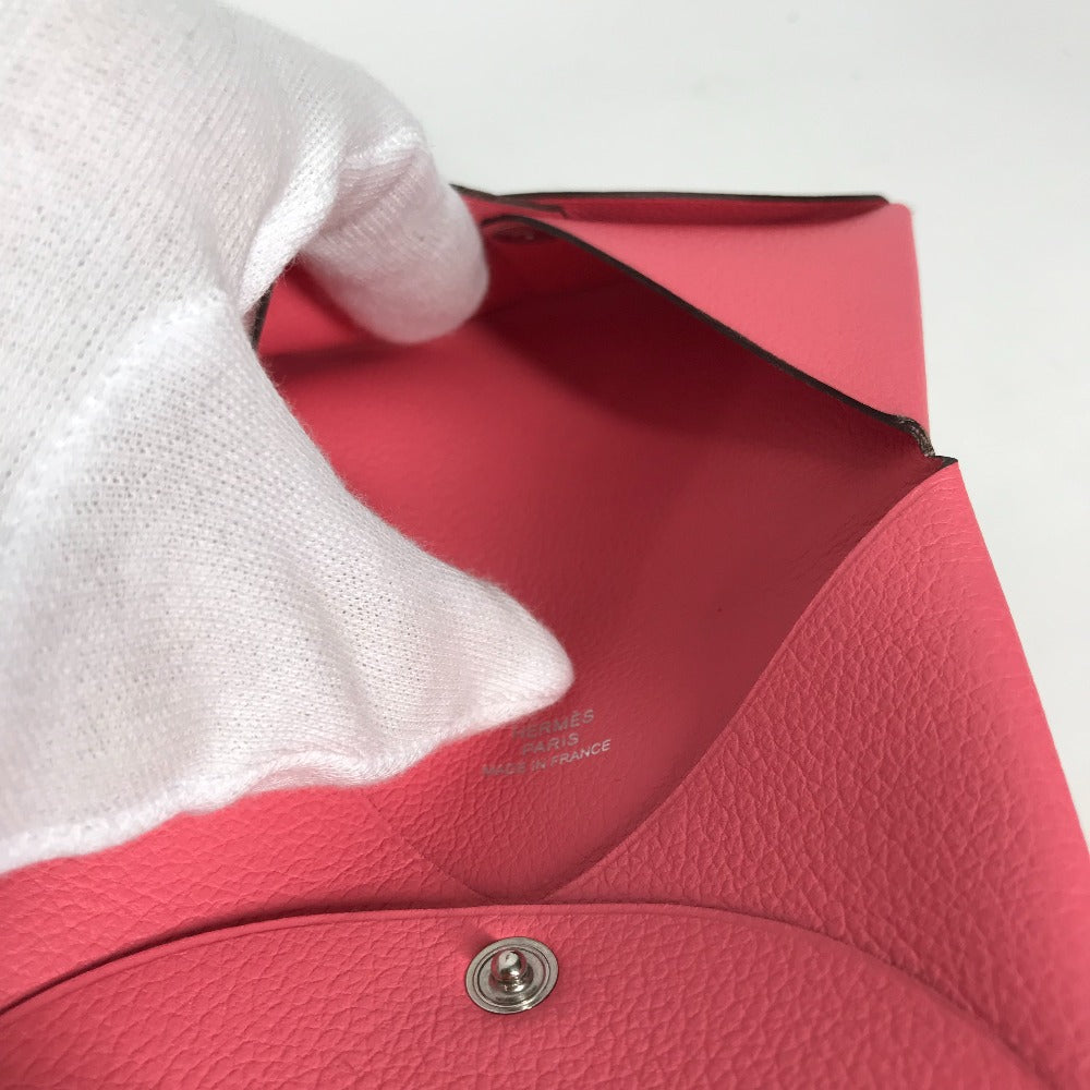 HERMES Card Case , Evercolor pink Two fold Calvi Women Used
