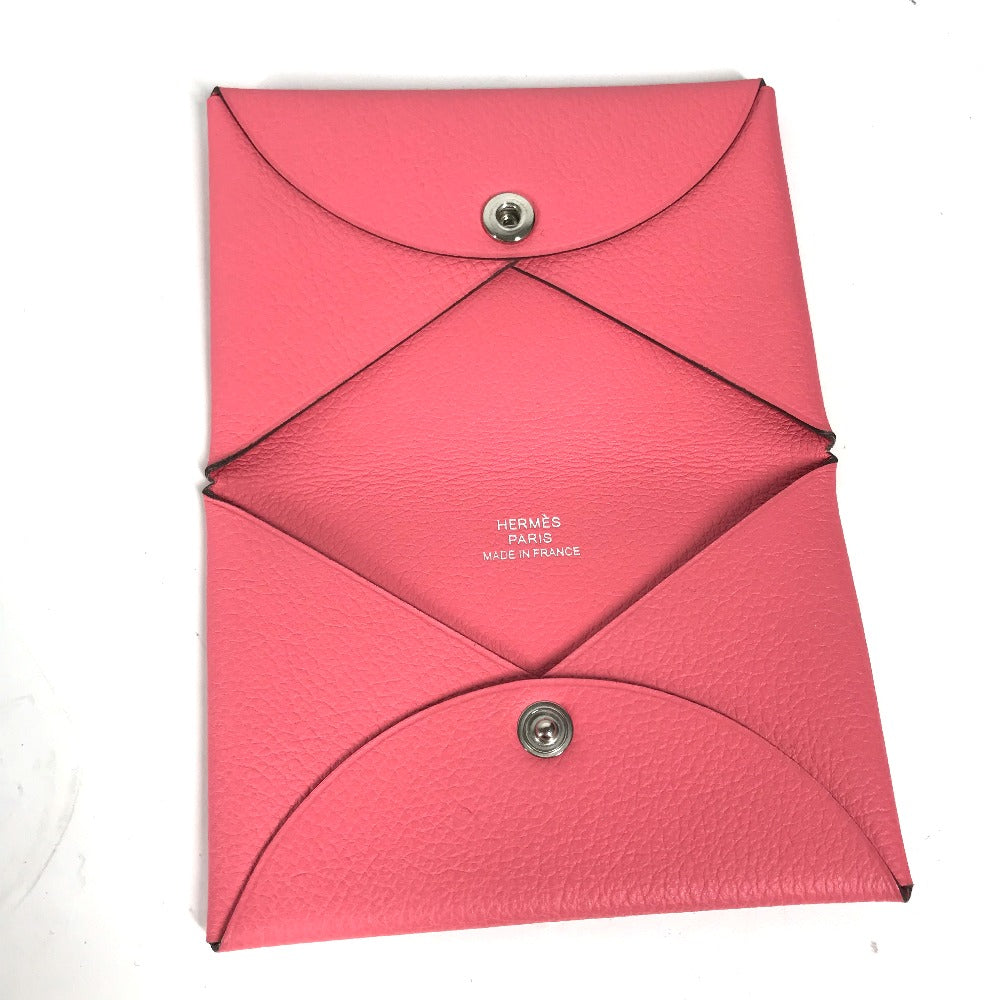 HERMES Card Case , Evercolor pink Two fold Calvi Women Used
