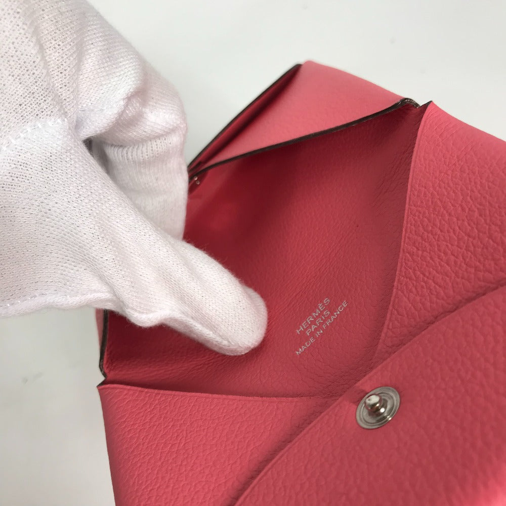 HERMES Card Case , Evercolor pink Two fold Calvi Women Used