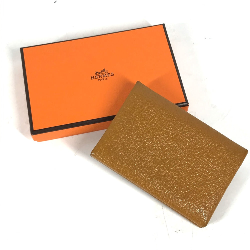 HERMES Coin case Shave beige Bifold Wallet Bicolor Calvi Duo Verso