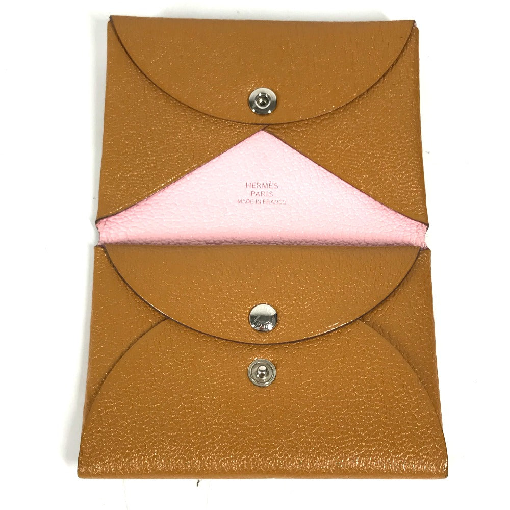 HERMES Coin case Shave beige Bifold Wallet Bicolor Calvi Duo Verso