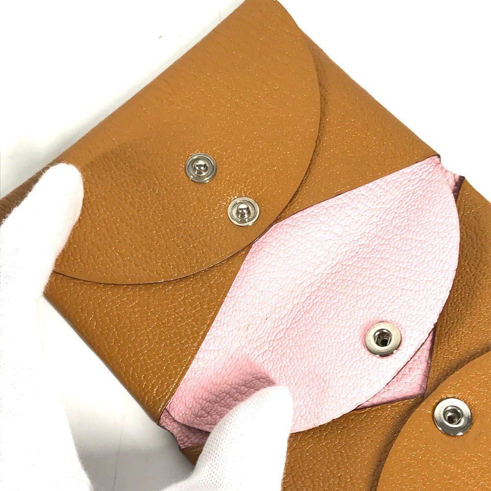 HERMES Coin case Shave beige Bifold Wallet Bicolor Calvi Duo Verso