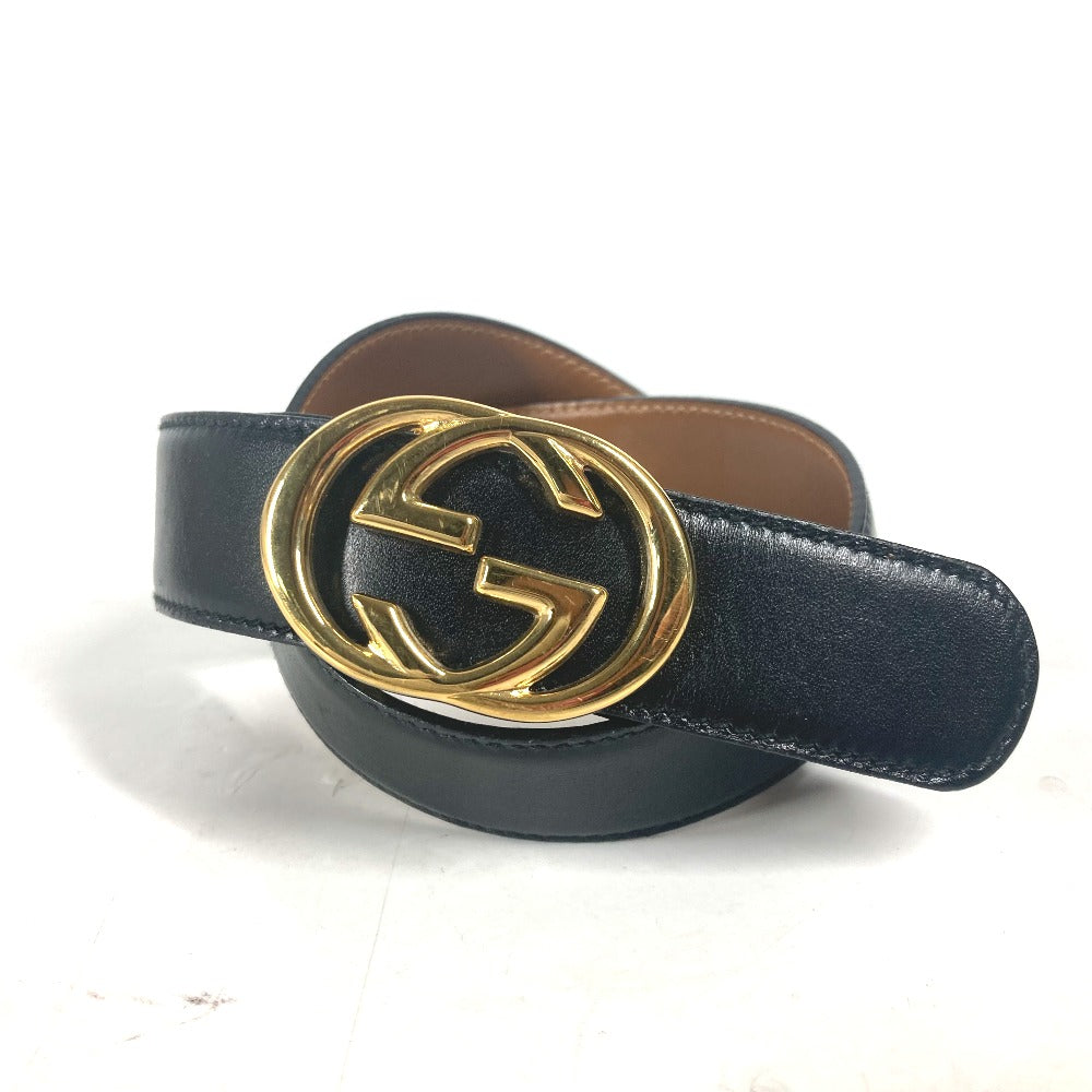 GUCCI belt 036�E519�E2964 leather black vintage GG logo buckle Women 65 Used