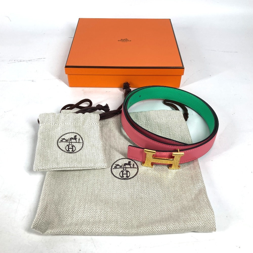 HERMES belt Epsom, Swift Pink x green Constance reversible H belt Women 75 Used
