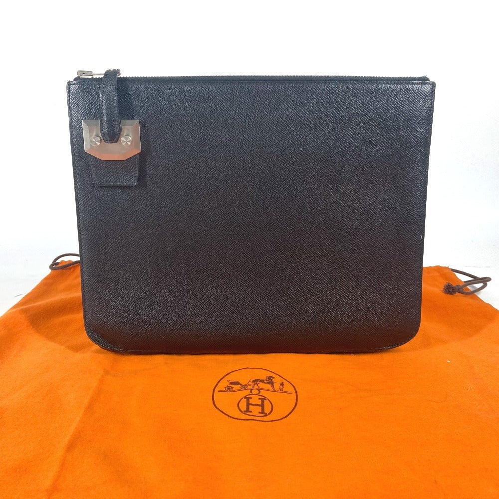 HERMES Clutch bag Epsom black logo City Hall business bag PM unisex(Unisex) Used