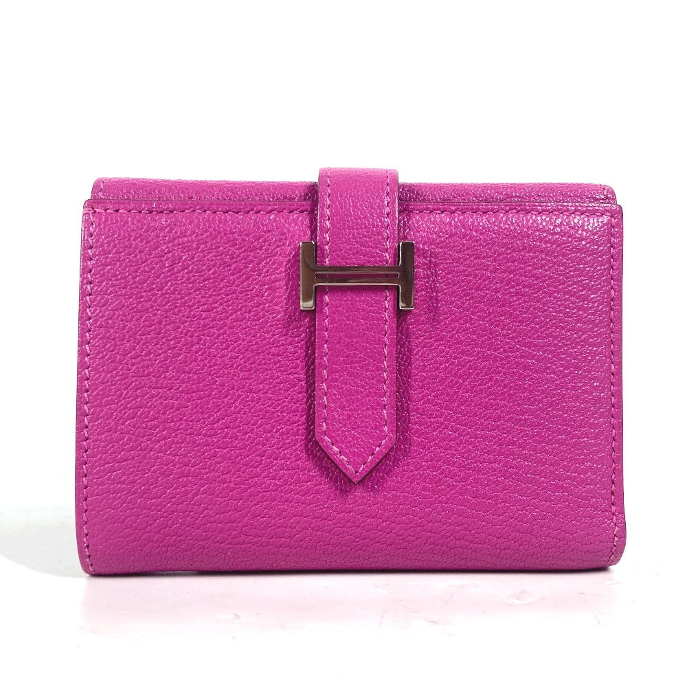 HERMES Trifold wallet Shave Pink type Purple type Bearn Compact Combination Women Used