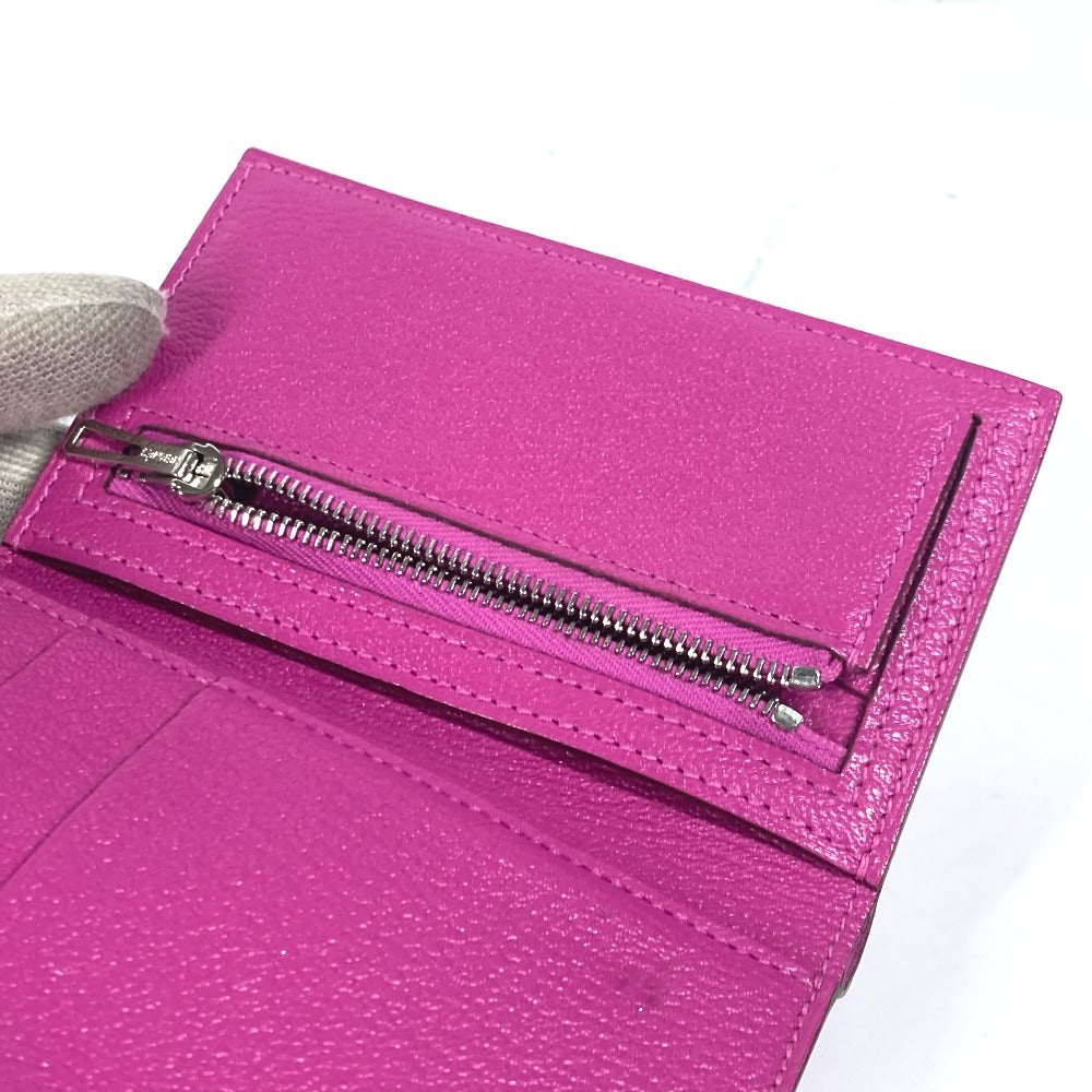 HERMES Trifold wallet Shave Pink type Purple type Bearn Compact Combination Women Used
