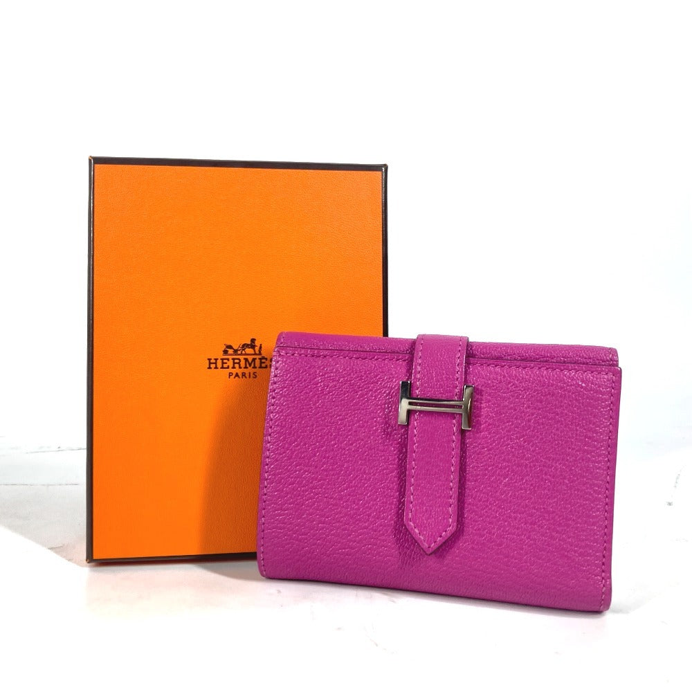 HERMES Trifold wallet Shave Pink type Purple type Bearn Compact Combination Women Used