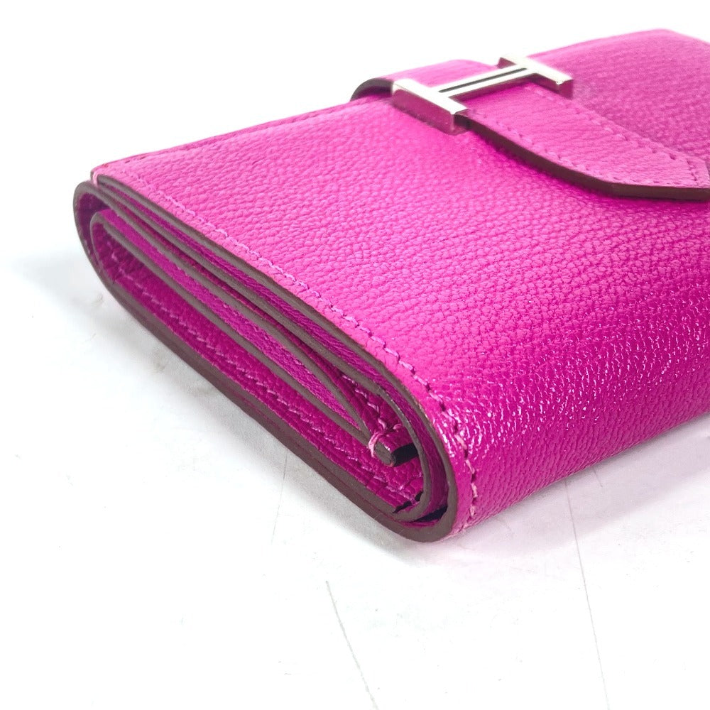 HERMES Trifold wallet Shave Pink type Purple type Bearn Compact Combination Women Used