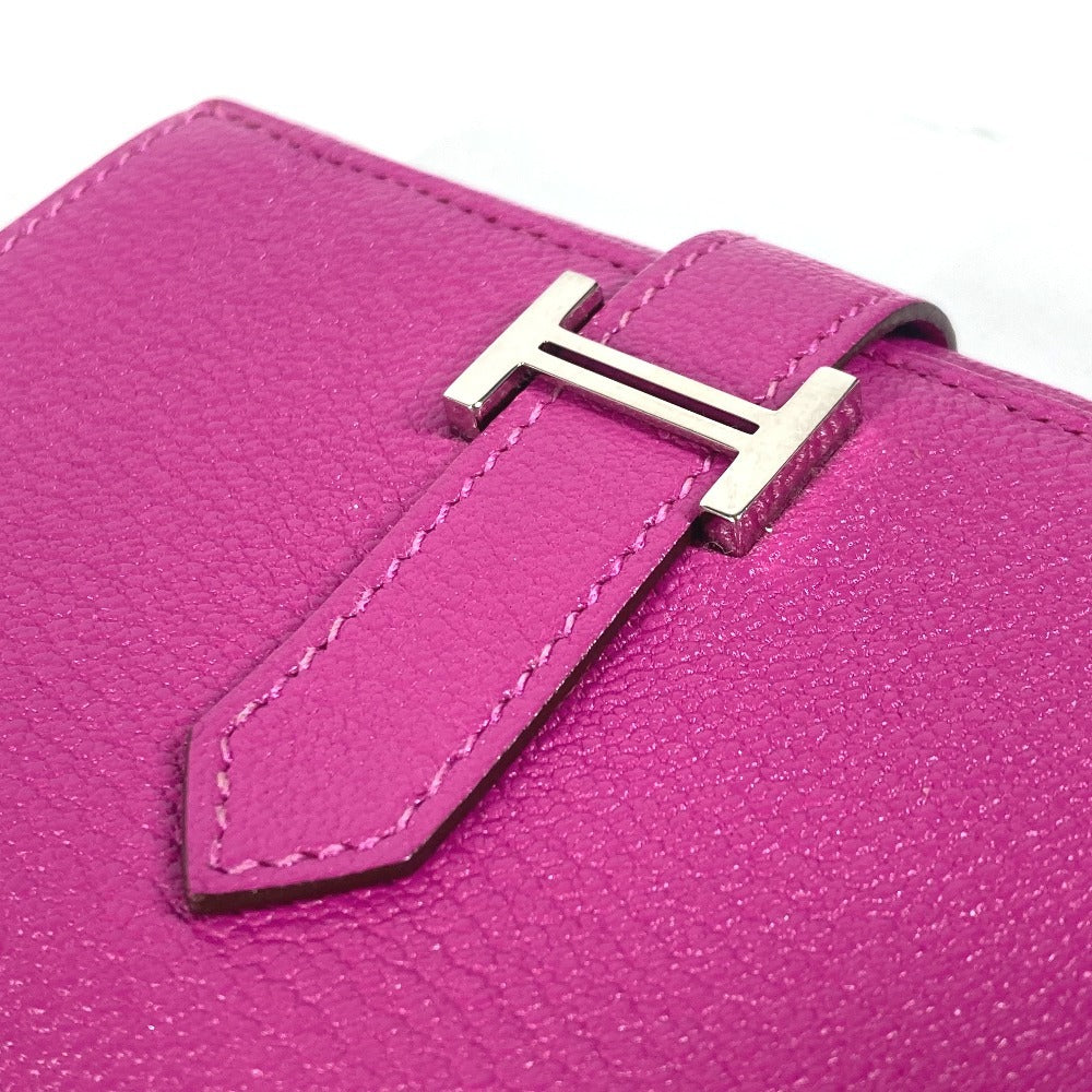 HERMES Trifold wallet Shave Pink type Purple type Bearn Compact Combination Women Used