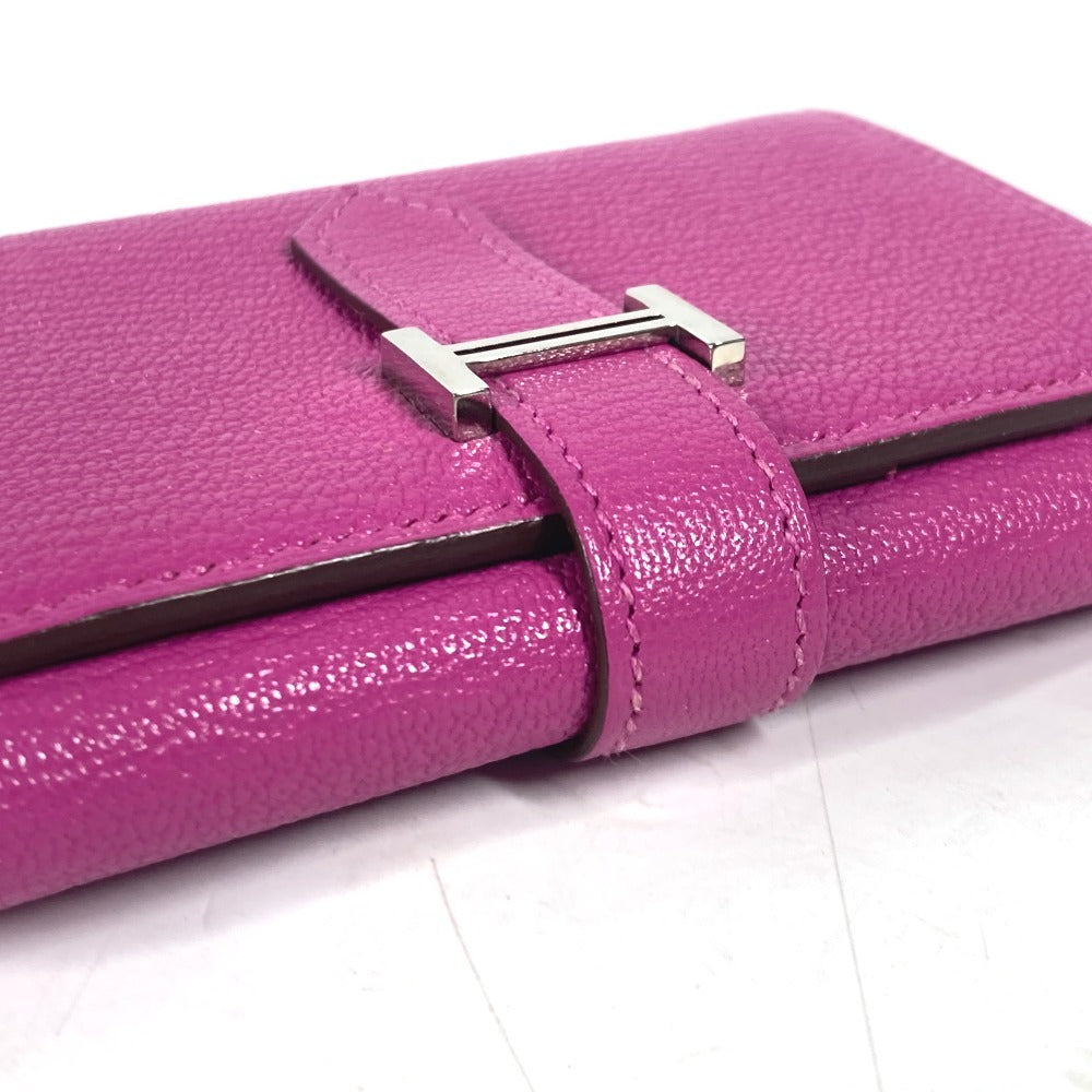 HERMES Trifold wallet Shave Pink type Purple type Bearn Compact Combination Women Used
