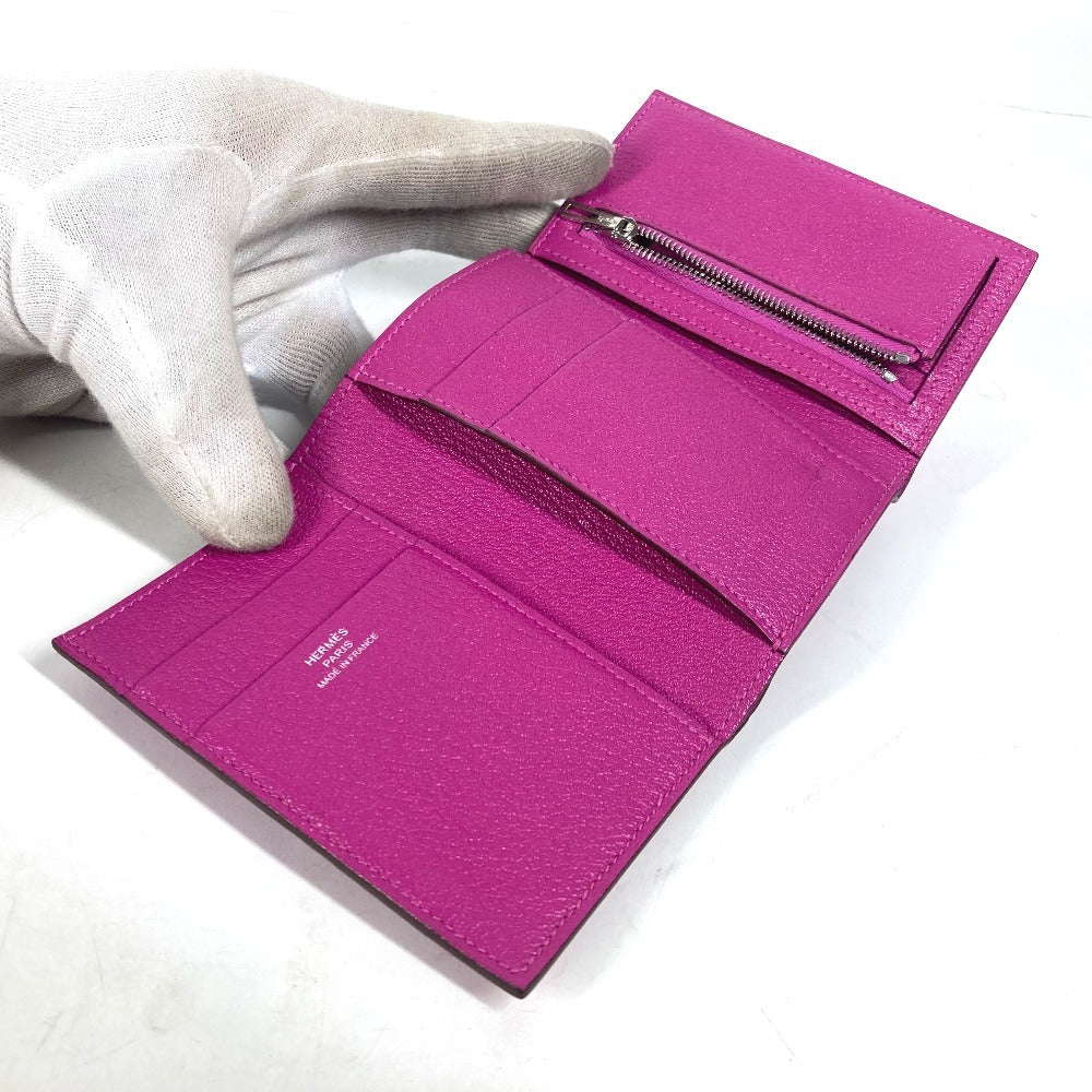 HERMES Trifold wallet Shave Pink type Purple type Bearn Compact Combination Women Used