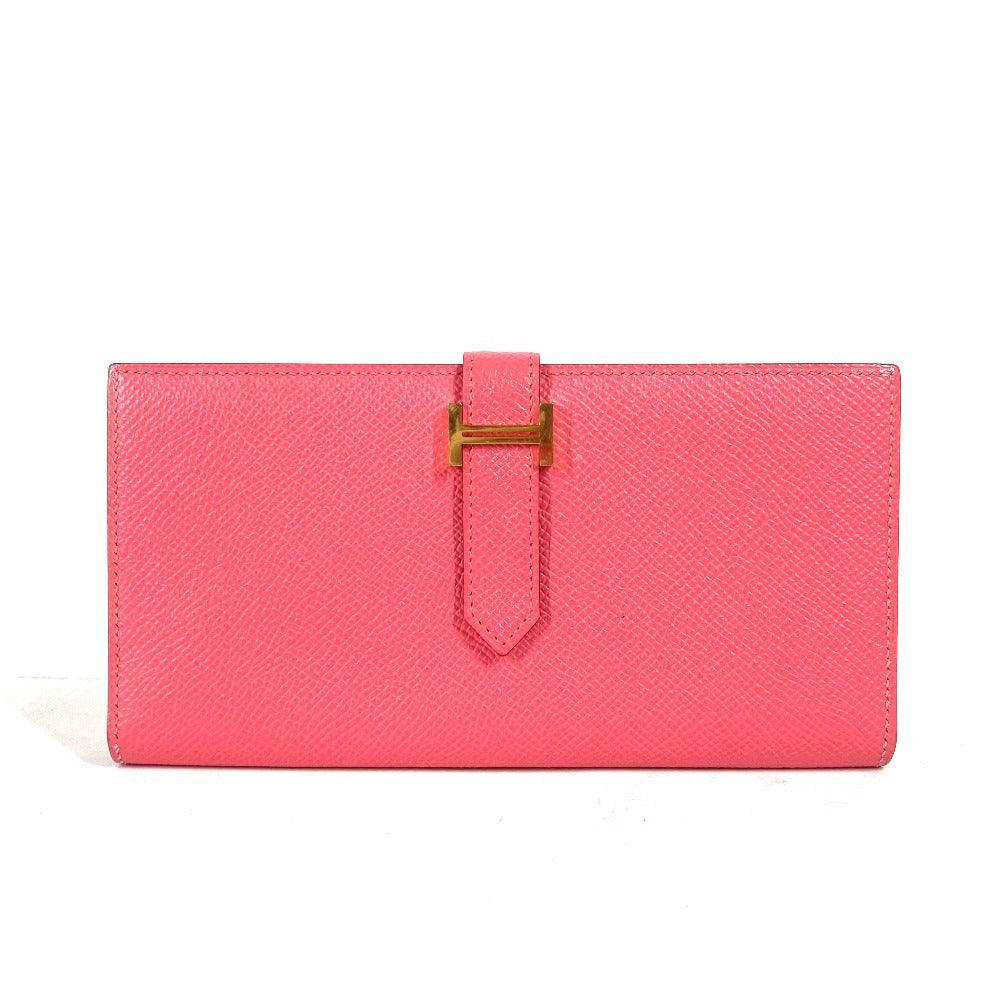 HERMES Long Wallet Purse Epsom pink H logo Beansufla unisex(Unisex) Used