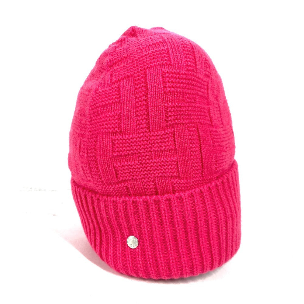 HERMES Knit hat wool pink Serie H logo fragrance Women M Used