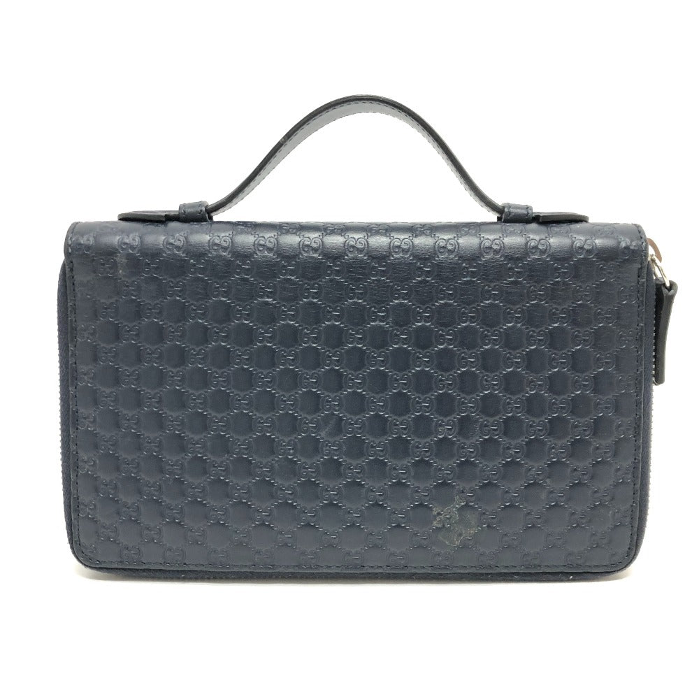 GUCCI Long Wallet Purse 449246 Sima leather Navy GG Micro Guccissima mens Used