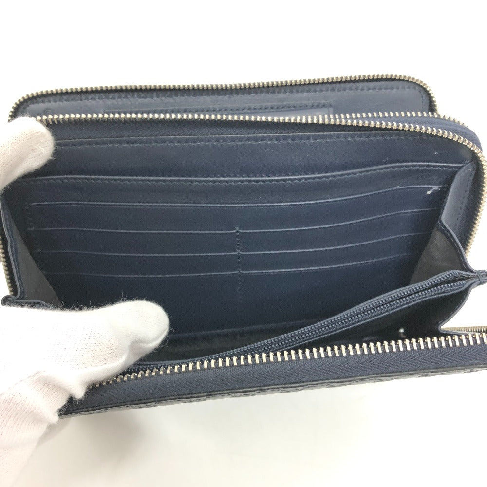 GUCCI Long Wallet Purse 449246 Sima leather Navy GG Micro Guccissima mens Used