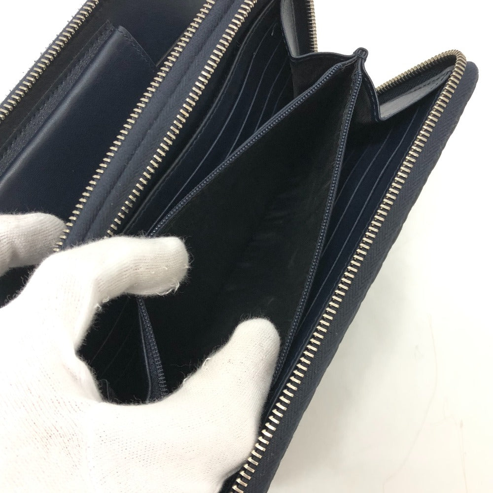 GUCCI Long Wallet Purse 449246 Sima leather Navy GG Micro Guccissima mens Used