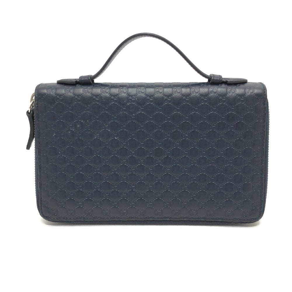 GUCCI Long Wallet Purse 449246 Sima leather Navy GG Micro Guccissima mens Used