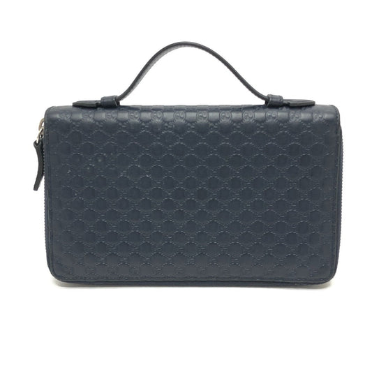 GUCCI Long Wallet Purse 449246 Sima leather Navy GG Micro Guccissima mens Used