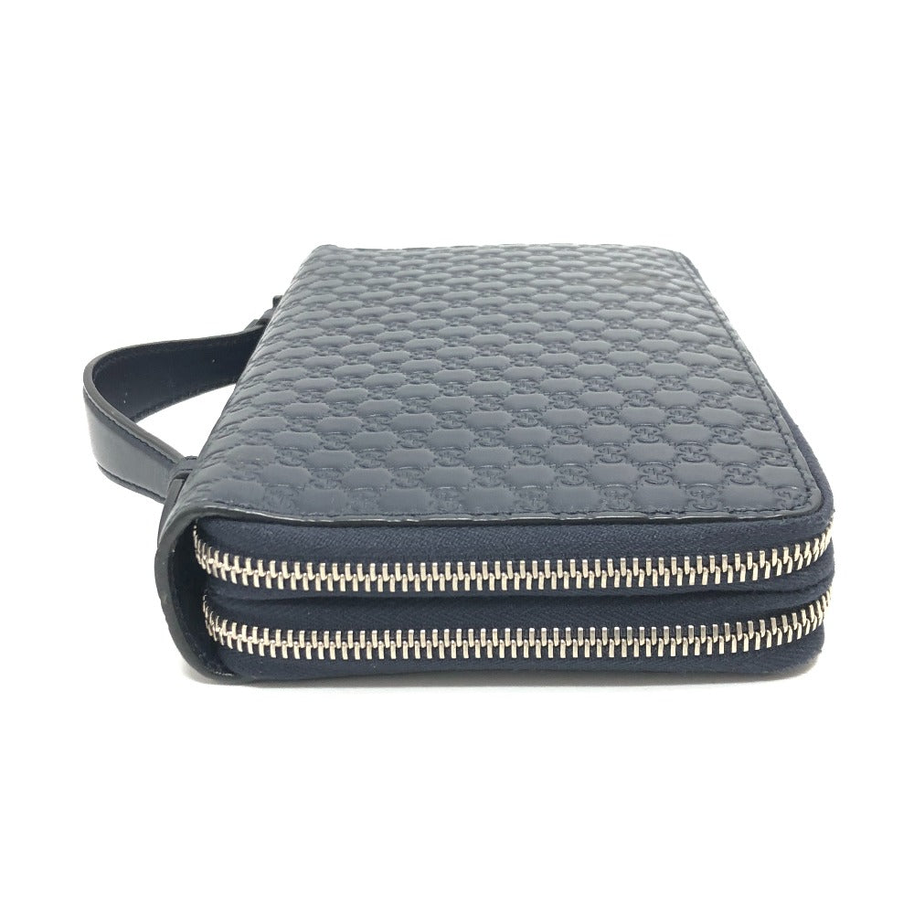 GUCCI Long Wallet Purse 449246 Sima leather Navy GG Micro Guccissima mens Used