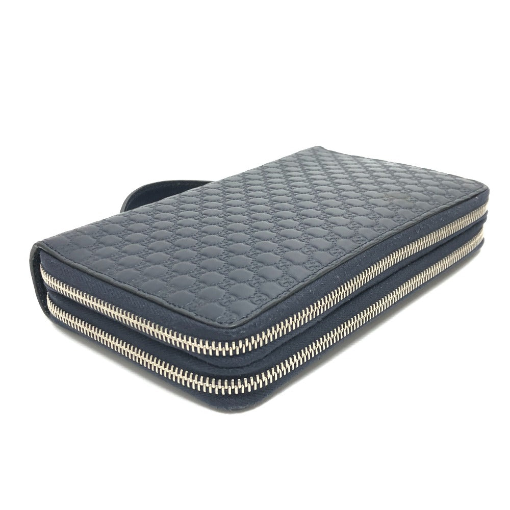 GUCCI Long Wallet Purse 449246 Sima leather Navy GG Micro Guccissima mens Used