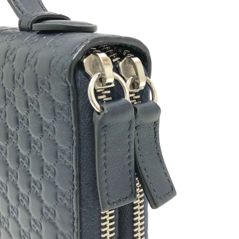 GUCCI Long Wallet Purse 449246 Sima leather Navy GG Micro Guccissima mens Used
