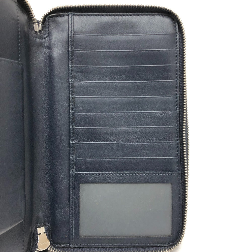 GUCCI Long Wallet Purse 449246 Sima leather Navy GG Micro Guccissima mens Used
