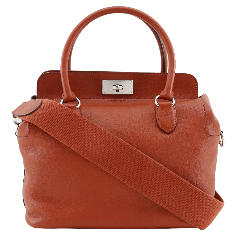 HERMES Handbag leather Red tea 2WAYShoulder Toolbox 26