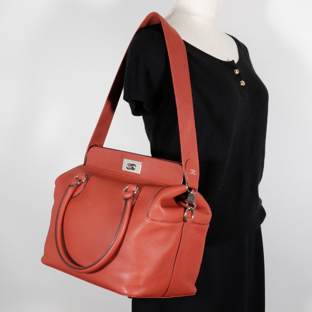 HERMES Handbag leather Red tea 2WAYShoulder Toolbox 26