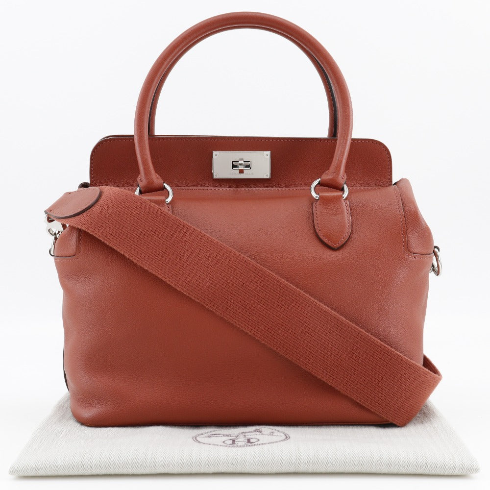 HERMES Handbag leather Red tea 2WAYShoulder Toolbox 26