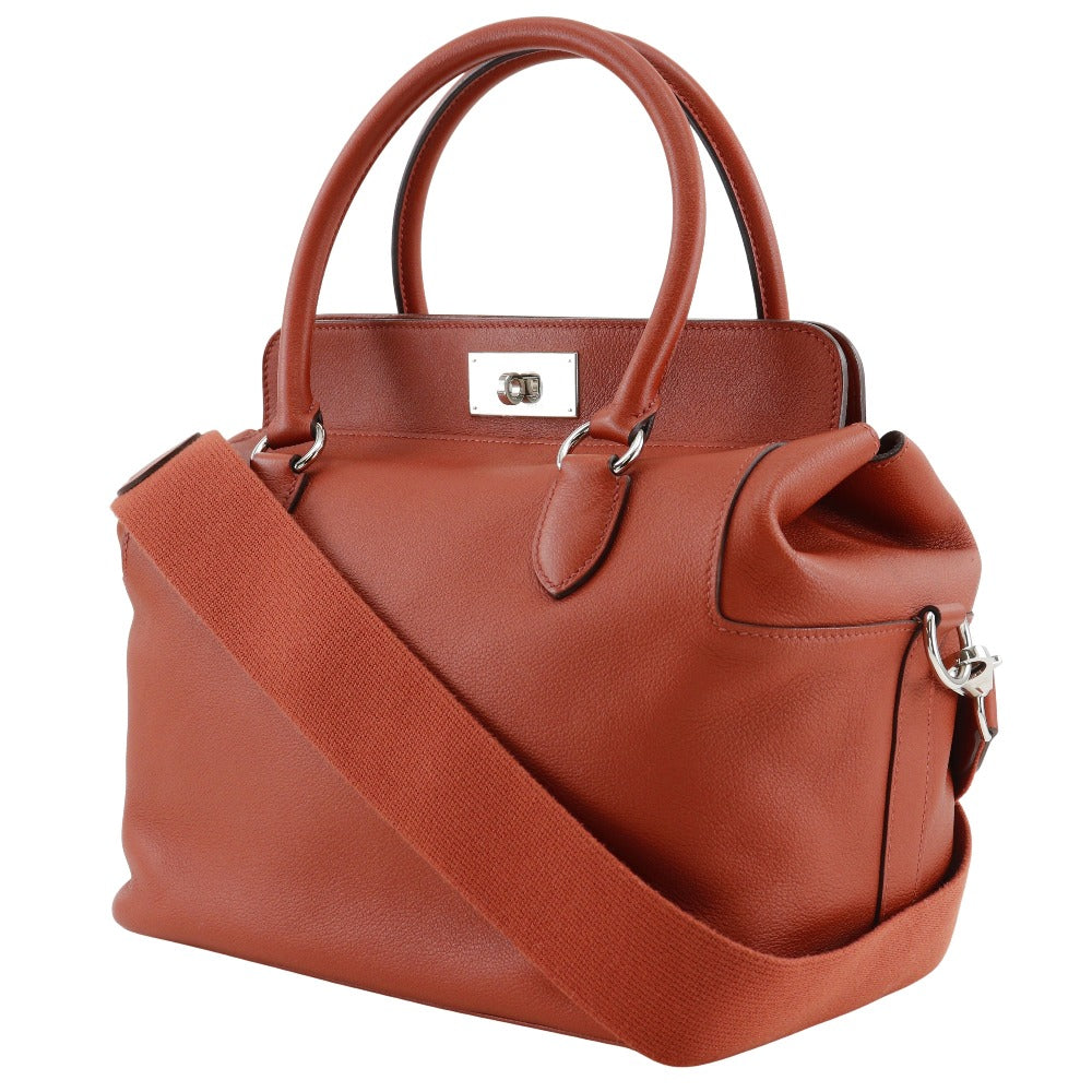 HERMES Handbag leather Red tea 2WAYShoulder Toolbox 26