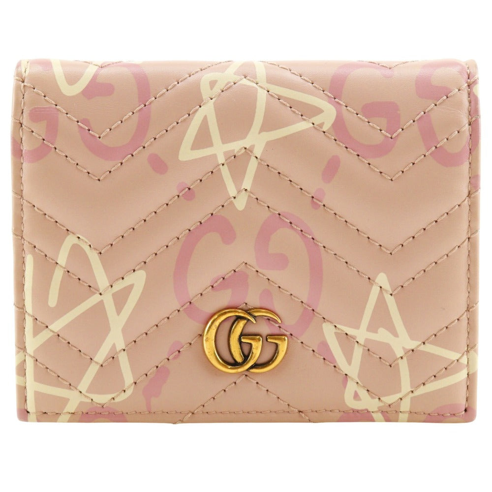 GUCCI Bifold Wallet 449421 leather pink Card Case GG ghost Compact wallet Women Used