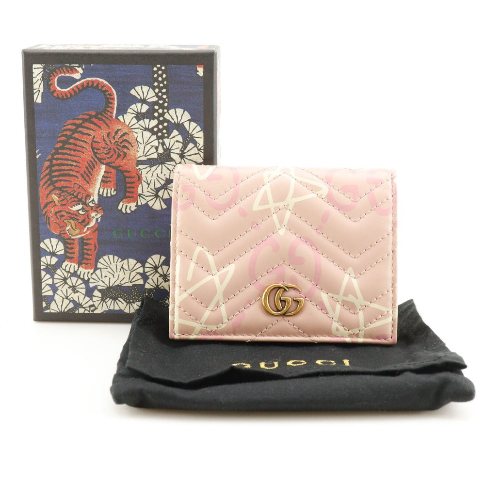 GUCCI Bifold Wallet 449421 leather pink Card Case GG ghost Compact wallet Women Used
