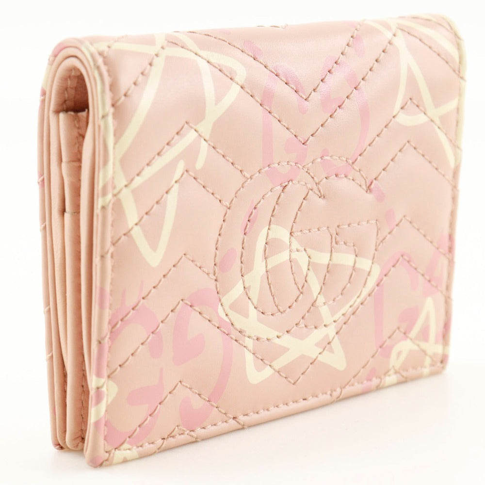 GUCCI Bifold Wallet 449421 leather pink Card Case GG ghost Compact wallet Women Used