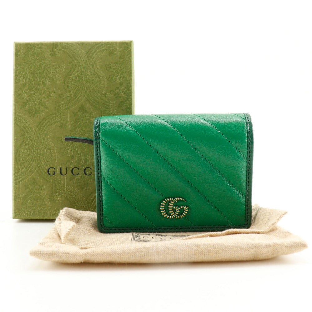 GUCCI Bifold Wallet 573811 leather green GG Marmont Compact wallet Women Used