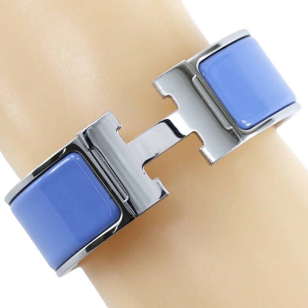 HERMES Bangle metallic Silver / blue H bangle Click crack GM