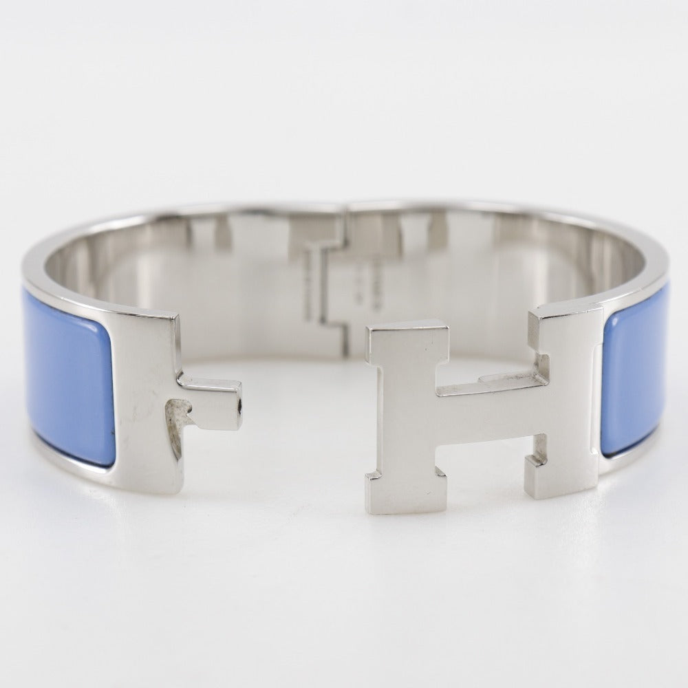 HERMES Bangle metallic Silver / blue H bangle Click crack GM