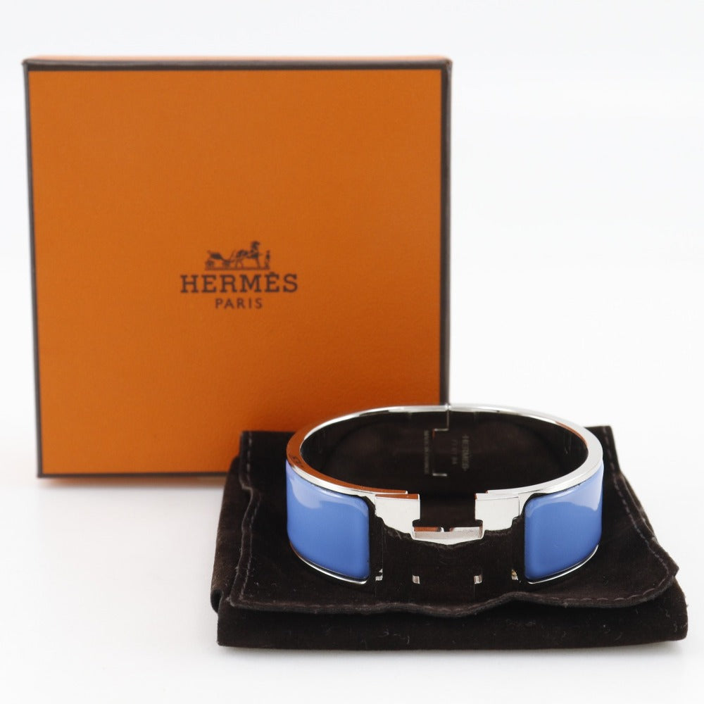 HERMES Bangle metallic Silver / blue H bangle Click crack GM