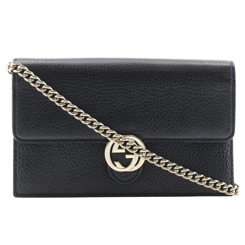GUCCI 510314 Calfskin black 2-way clutch Interlocking G