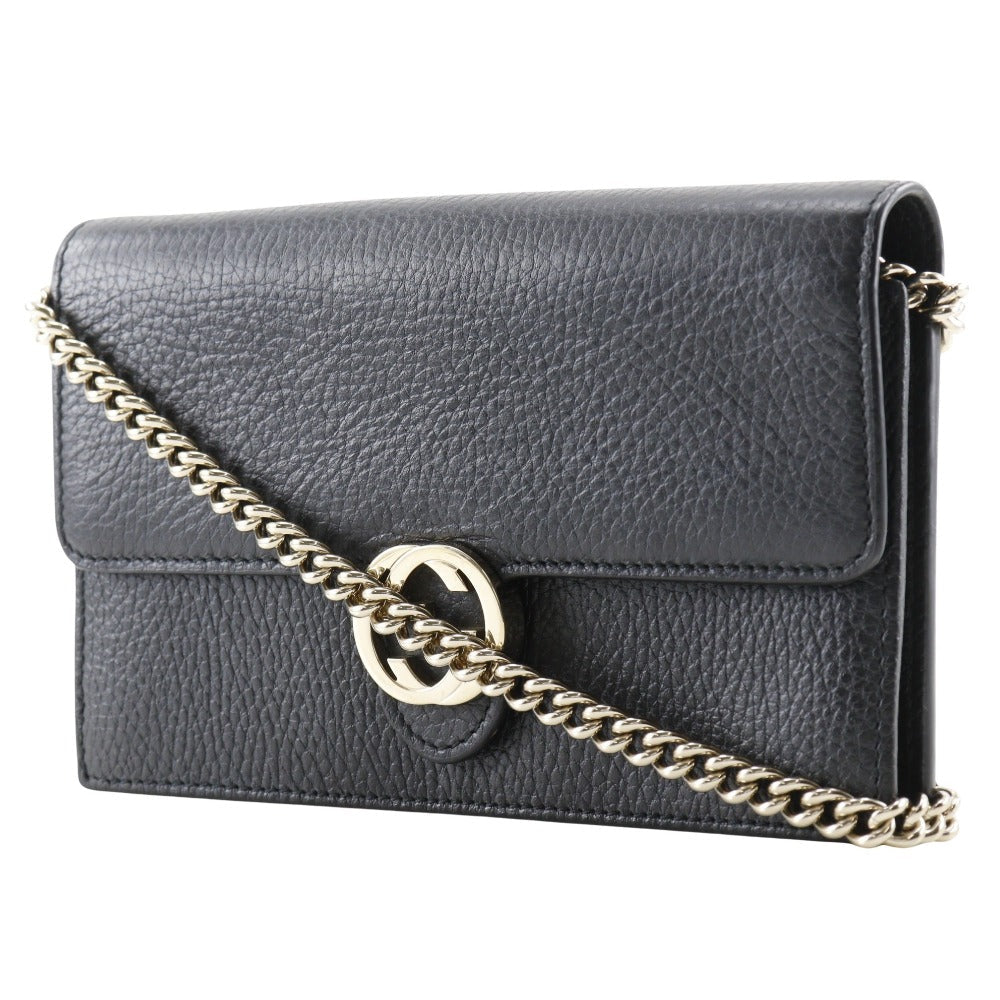GUCCI 510314 Calfskin black 2-way clutch Interlocking G