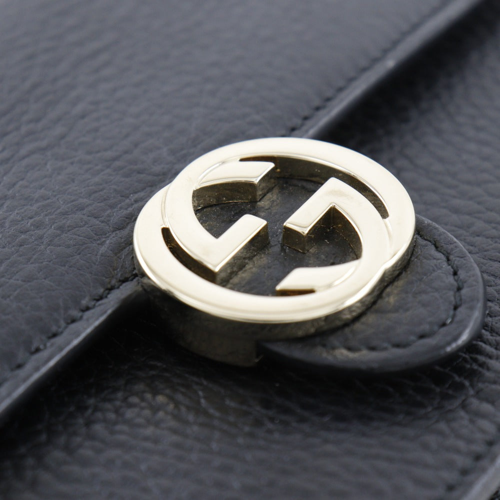 GUCCI 510314 Calfskin black 2-way clutch Interlocking G