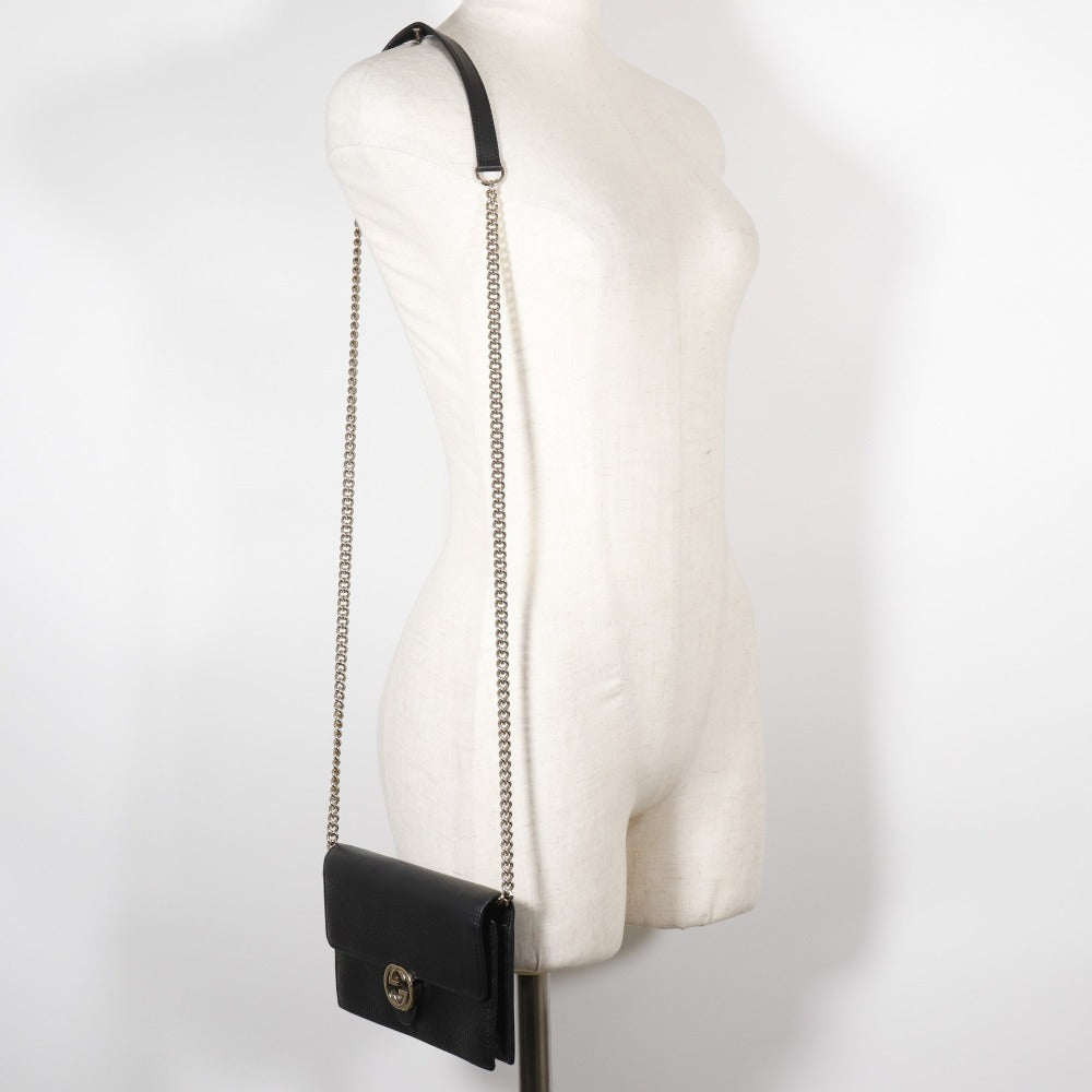 GUCCI 510314 Calfskin black 2-way clutch Interlocking G